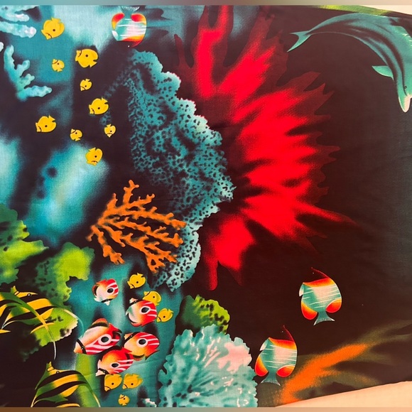 Vibrant Ocean-Themed Sleeveless Island Barrier Reef Dress Sz-L.  AA10 - Picture 5 of 8